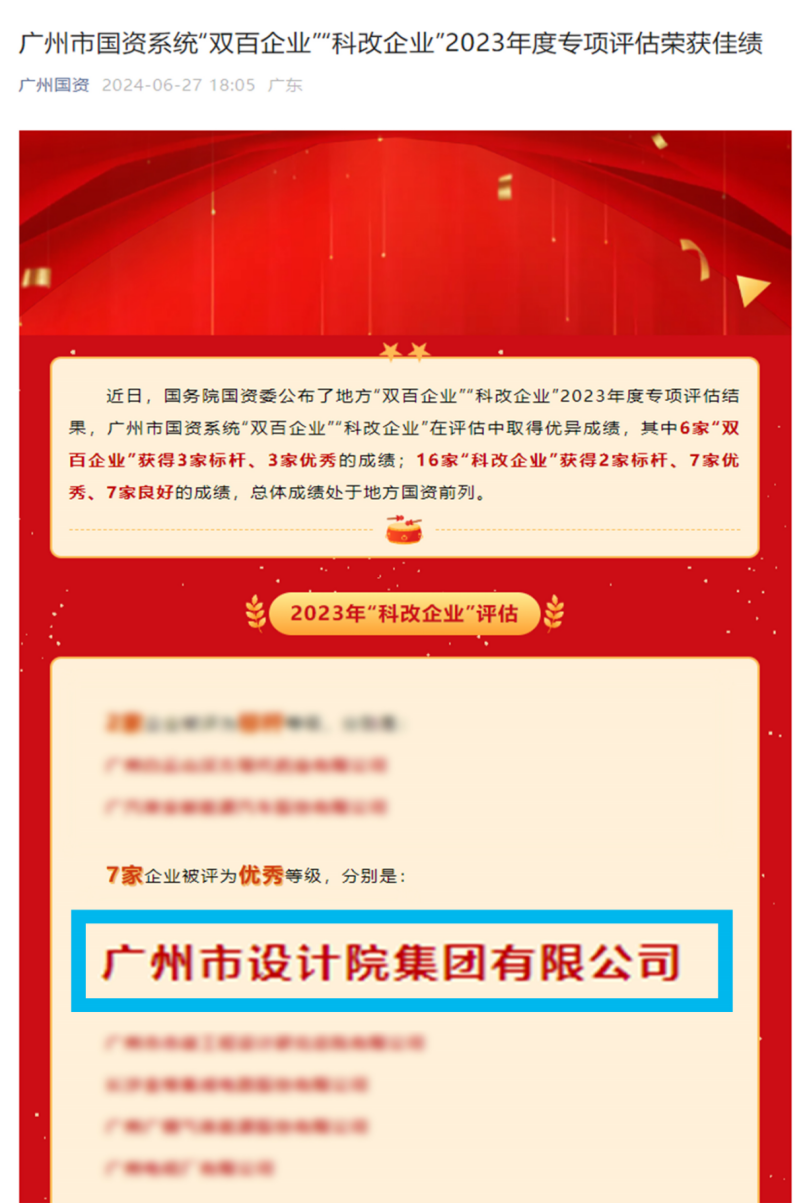 广州火博HB体育属下市设计院集团“科改企业”年度评估首考荣获“优秀”